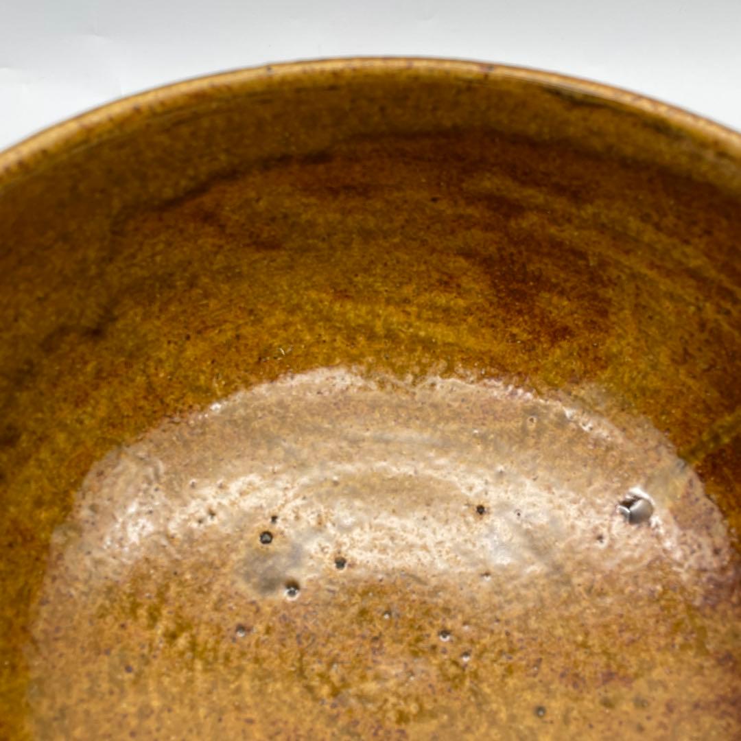 鳥取民藝　中井窯　牛ノ戸焼　波状模様の茶色陶器ボウル　足つき深鉢