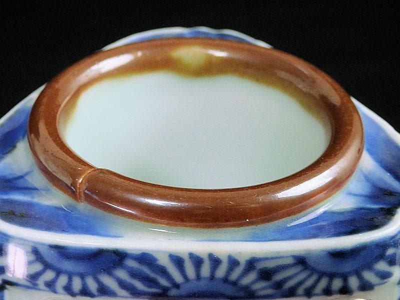 古伊万里　染付　透かし　七宝紋に鳥の図　盃台　E474AS-CGk