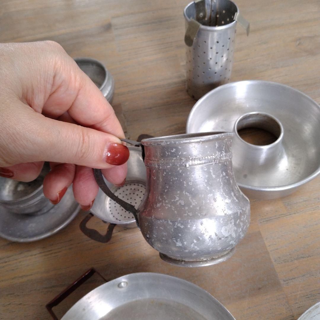 フランスアンティーク/ディネットアルミおままごとセット・ヤカン・鍋他多数