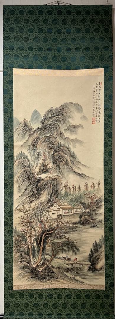 掛け軸　帆足杏雨［秋景山水図］紙本　肉筆　木箱！