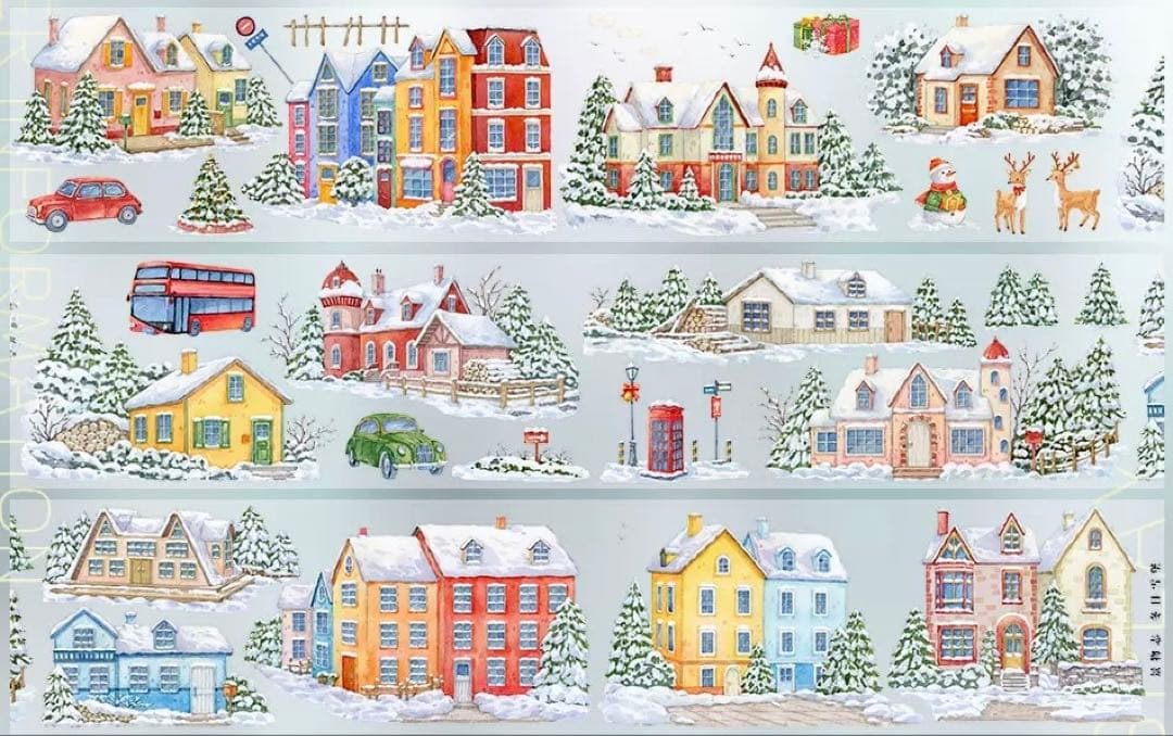 【8921】海外　マステ　5m巻　PETマスキングテープ　景色　冬　トナカイ