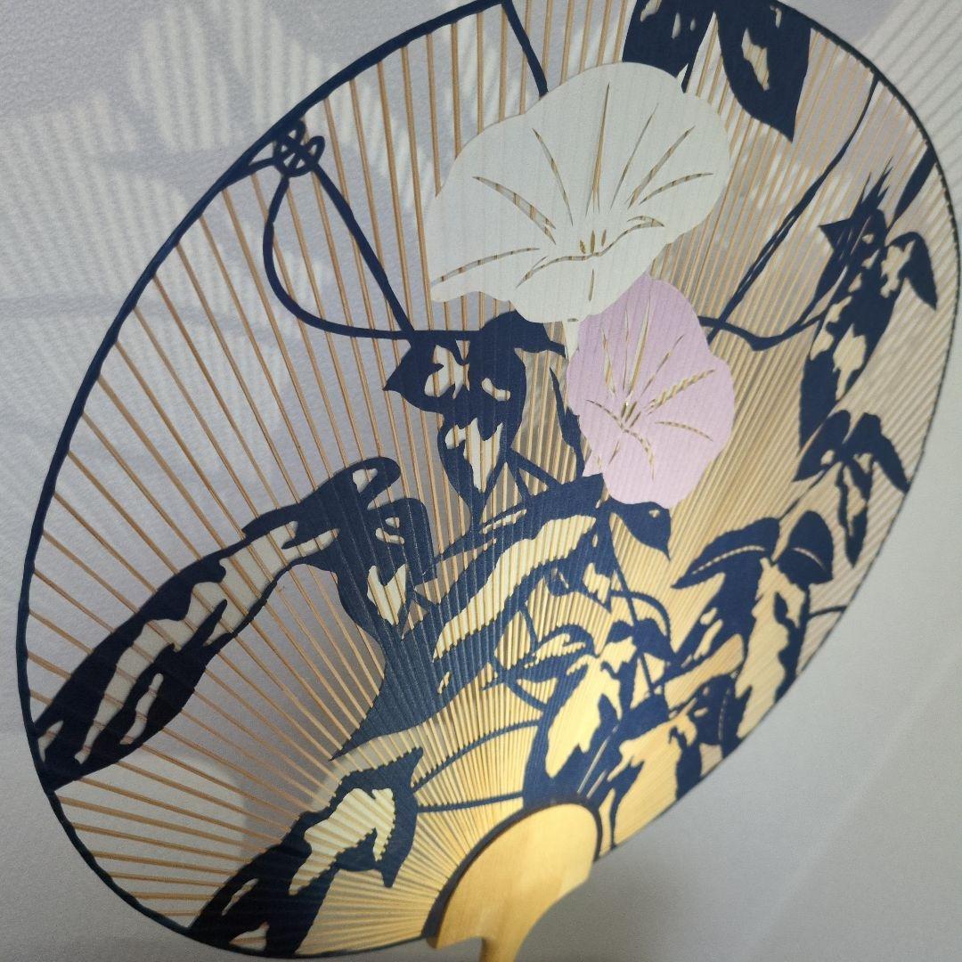 京うちわ　伝統工芸品　両面透かし朝顔柄・夏飾り　阿以波