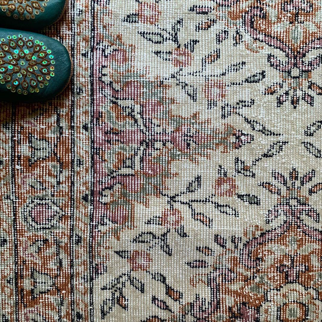 ペールオレンジ200×97 フラワーメダリオン　トルコヴィンテージラグ