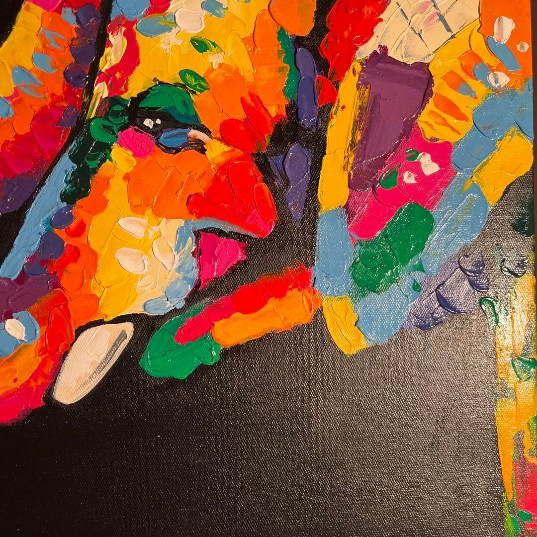 手書き油絵 七色の象 絵画 インテリア 油彩画