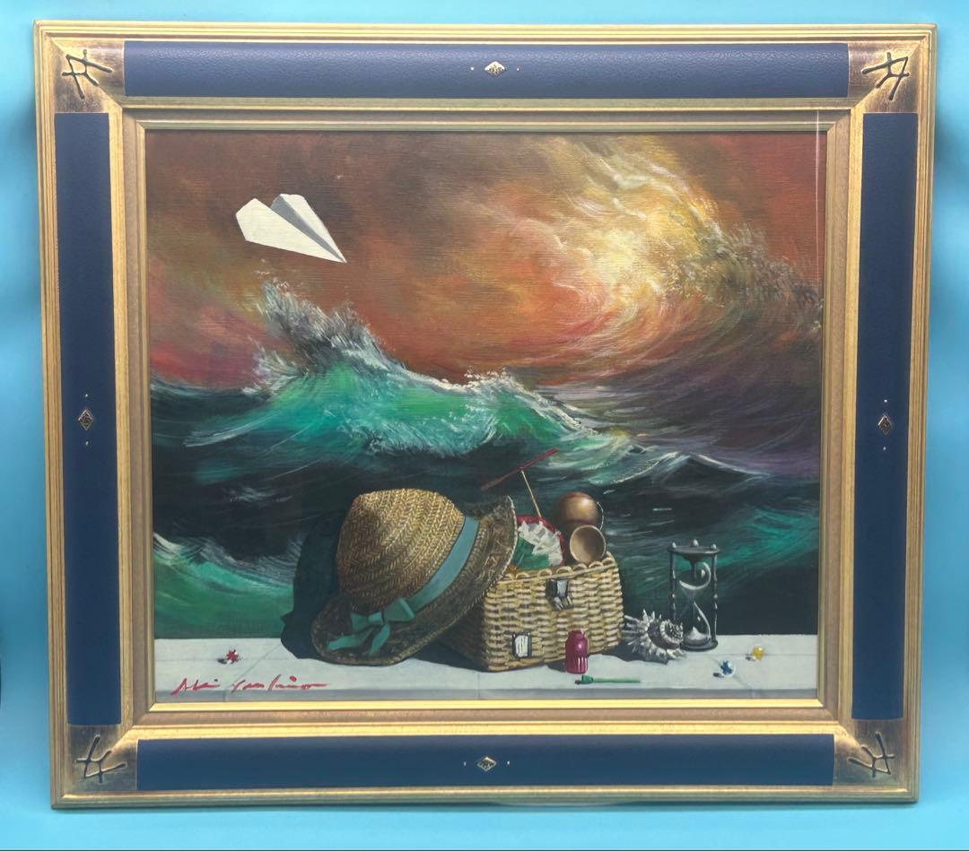 安*雄様 八代亜紀 『海への想い（静）』 油彩画 直筆サイン入り ミリオンアート