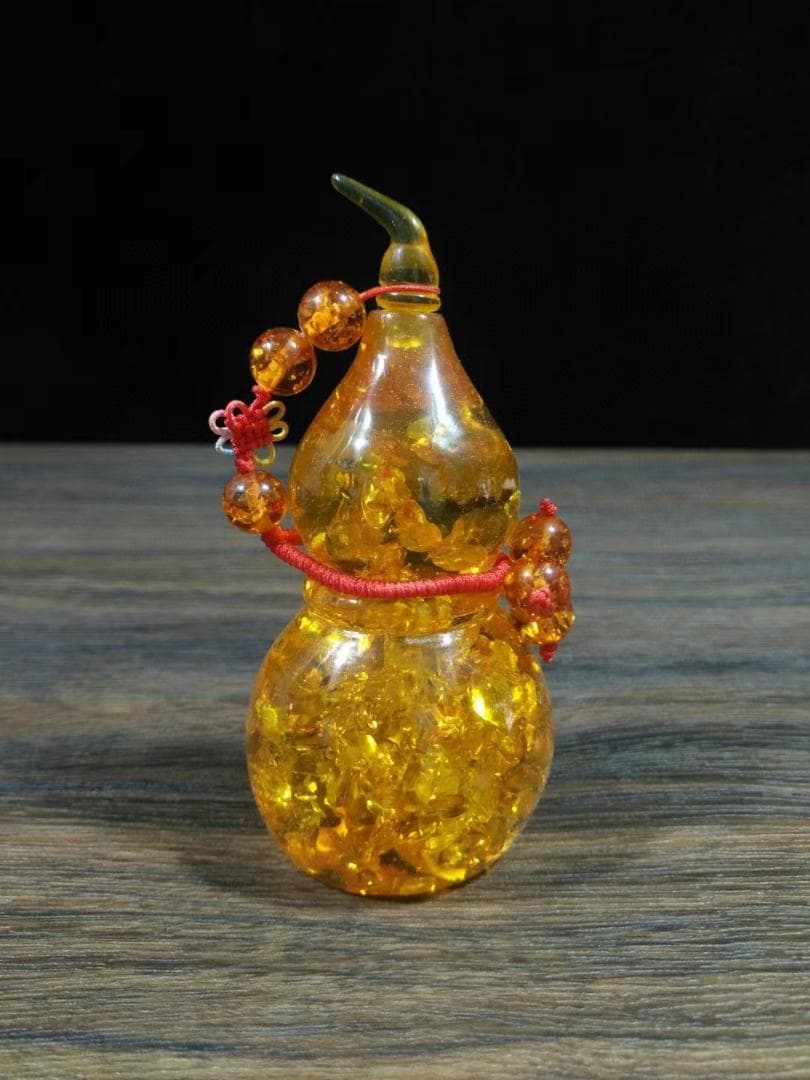 中国古美術・旧蔵・琥珀のヒョウタンセット・純手作り・細密彫・文房置物・風水置物