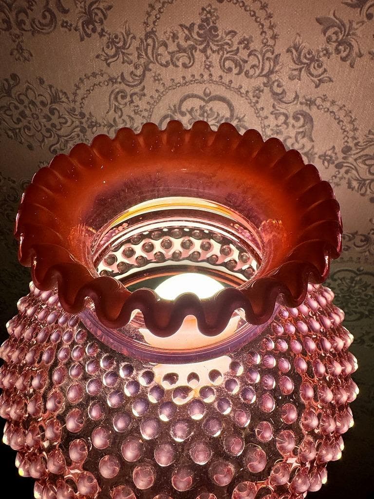 フェントン　ホブネイル　クランベリー　オパールセント　ランプスタンド