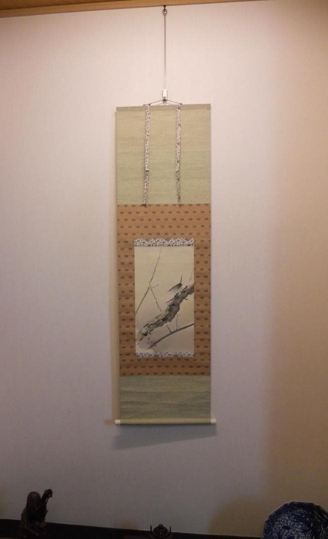 掛け軸 光棟 作 「 早春 」 絹本 希少 軸装 茶道具 掛軸 美品 です。