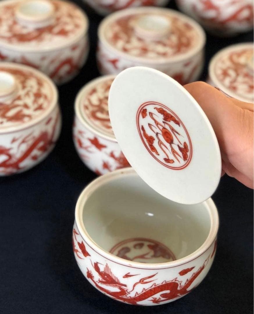 《R》赤呉須 龍 蓋物10客 平安 竹春 懐石　260107か5