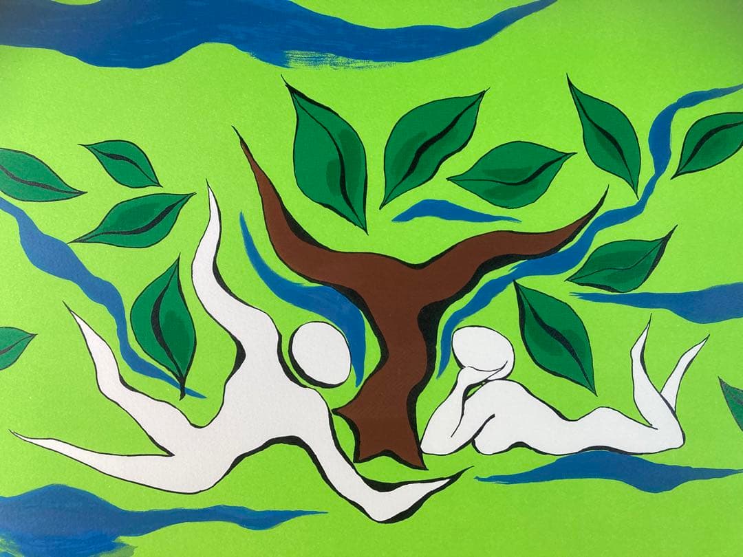 【真作保証】岡本太郎「憩い」大判リトグラフ あずま工芸シール有り 版画 絵画