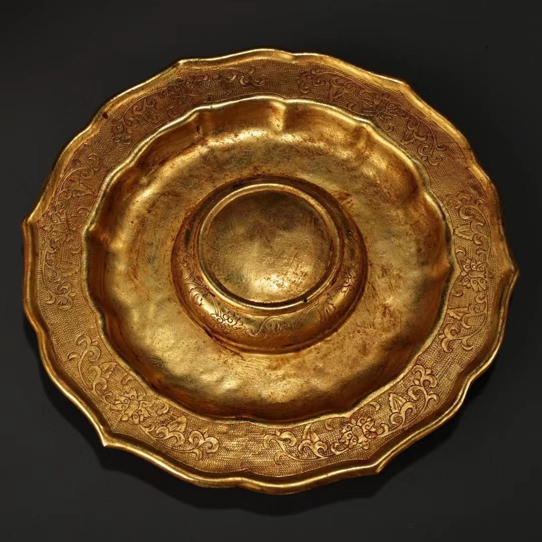 中国古美術・龍葫蘆の酒壺と皿・古い純銅鎏金细密彫・純手作り・高浮彫・置物・酒器