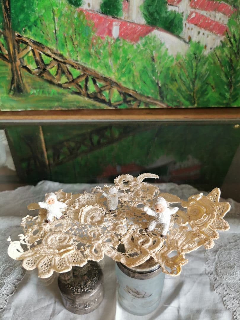 アンティーク アイリッシュクロシェレース 多層パンジー向日葵三つ葉 手編ドイリー