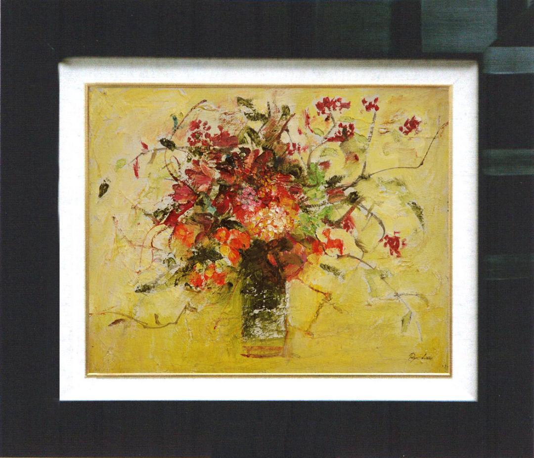 油絵 菅家令子 絵 絵画 インテリア 額付(黒) F4-070702 花