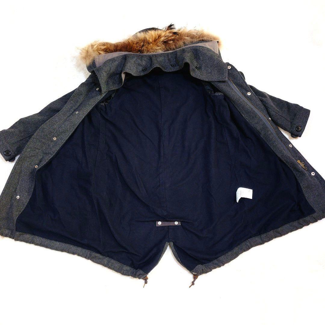 ジョンブル カシミヤ混 ウール モッズコート ラクーンファー グレー フード着脱