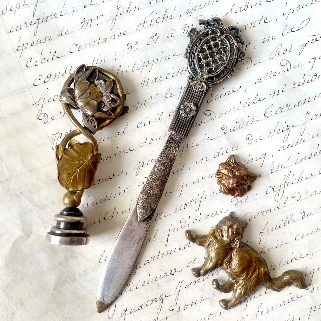 ネココネコ　　レターオープナー&ブックマーク　栞　フランスアンティーク