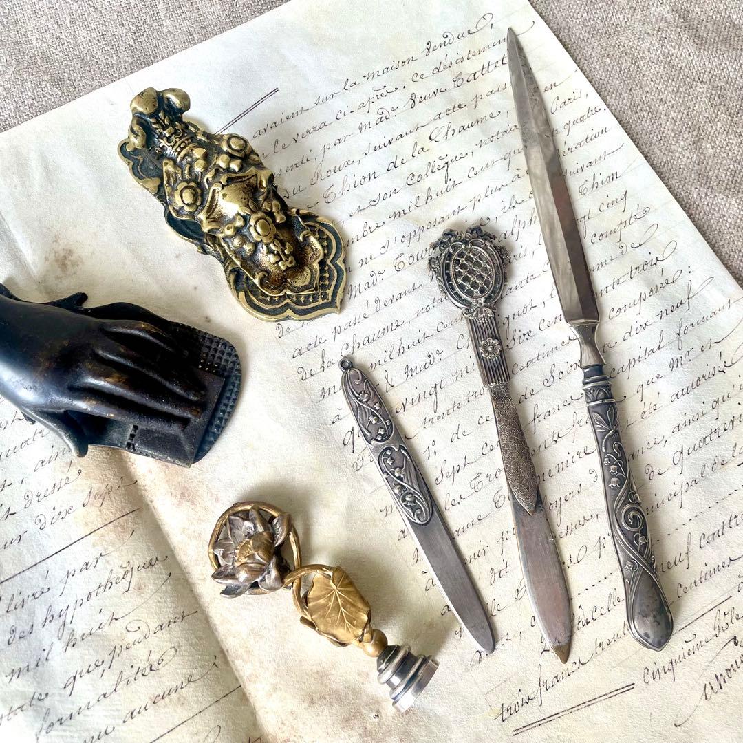 ネココネコ　　レターオープナー&ブックマーク　栞　フランスアンティーク