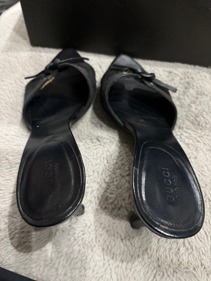 GUCCI 黒 レザー・キャンバス ミュール