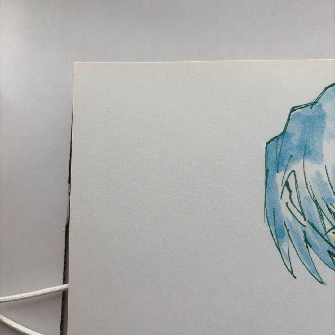 林原めぐみ直筆サイン色紙　エヴァンゲリオン綾波レイイラスト(額縁付き)