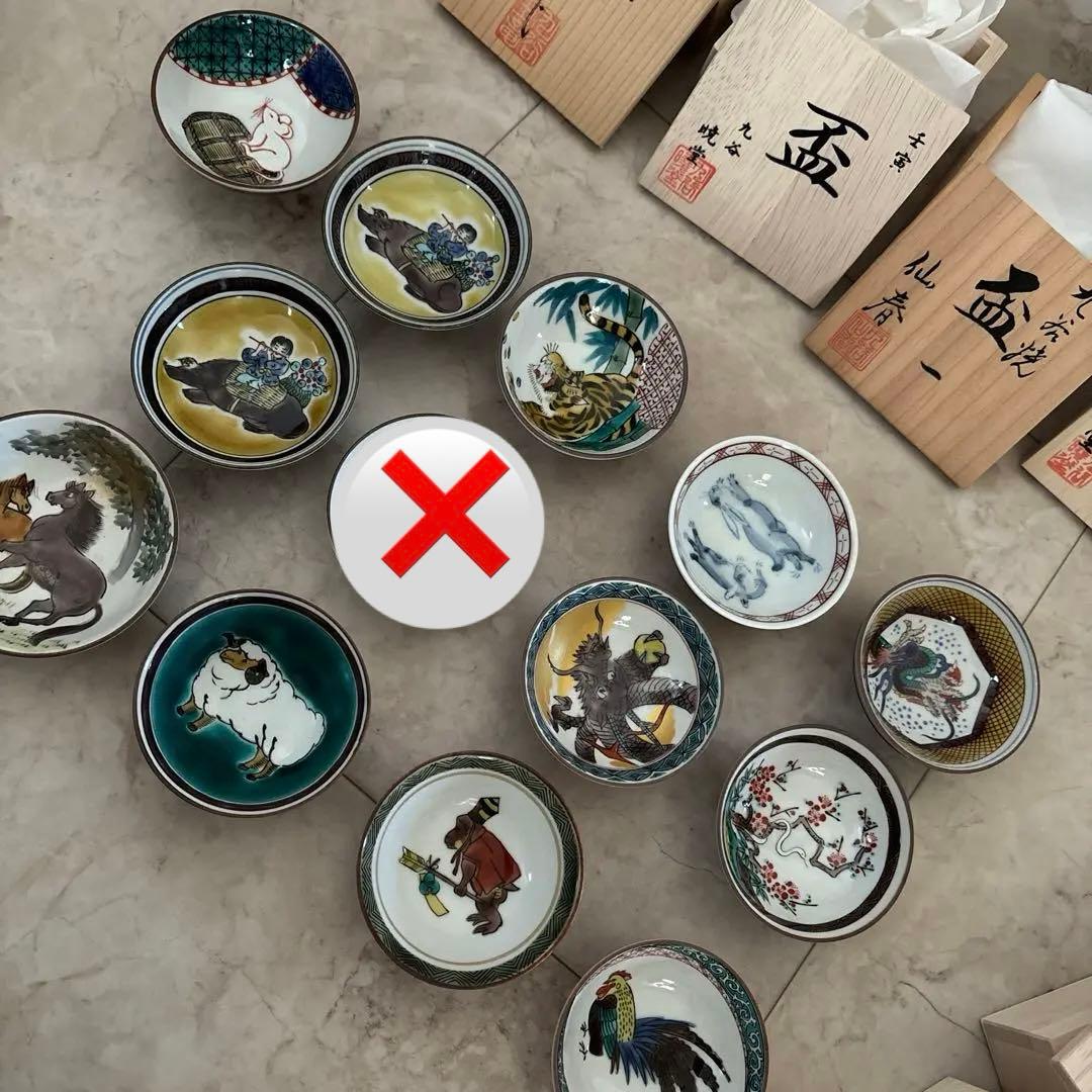 九谷　暁堂窯 玉竜　仙春　干支盃