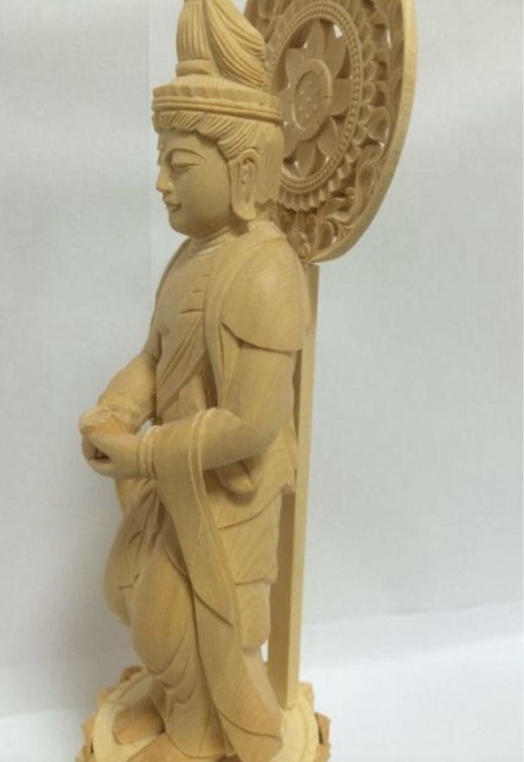新品　桧木 観音勢至 27cm 仏像木彫り