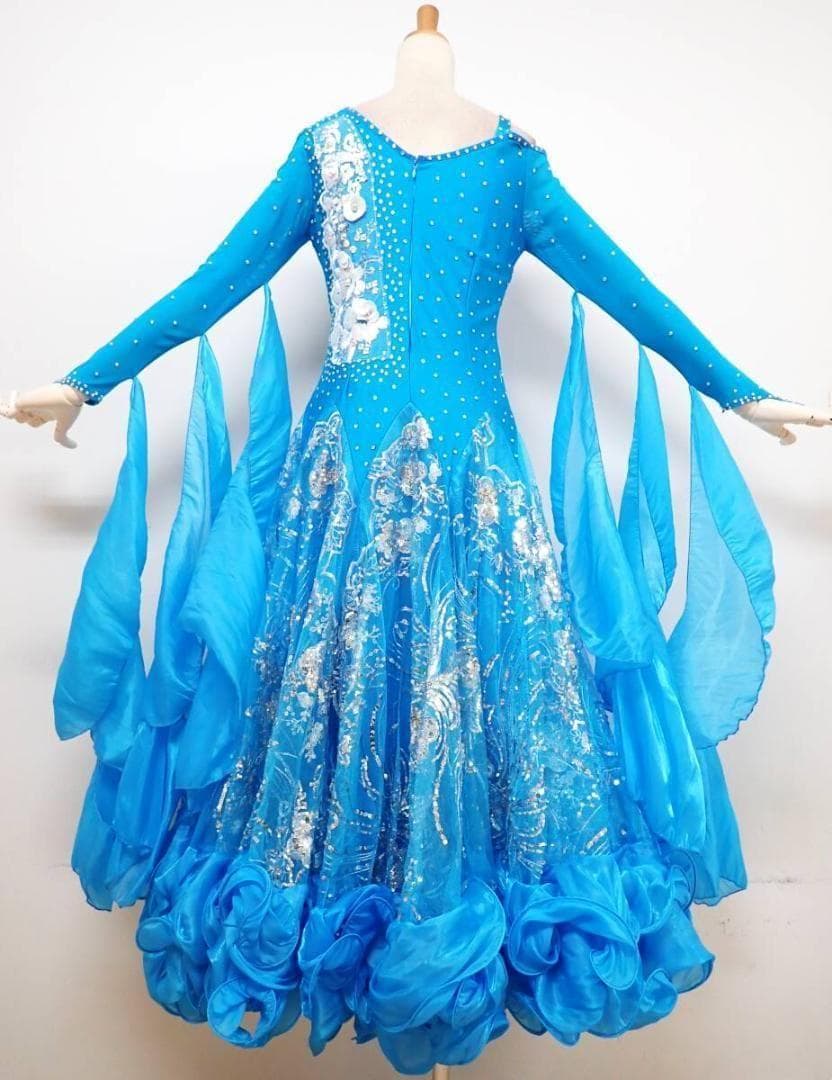 6355★MLサイズ★濃い水色/シルバー/スタンダードドレス☆社交ダンス