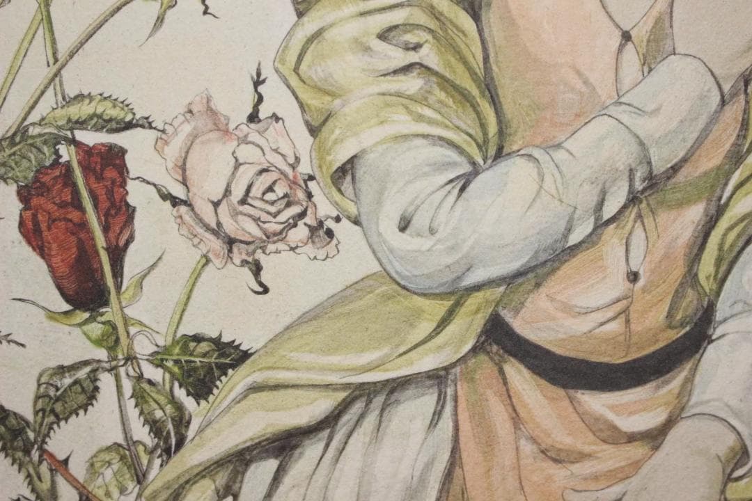 藤田嗣治 エスタンプリトグラフ バラと少女 150部限定 4/150