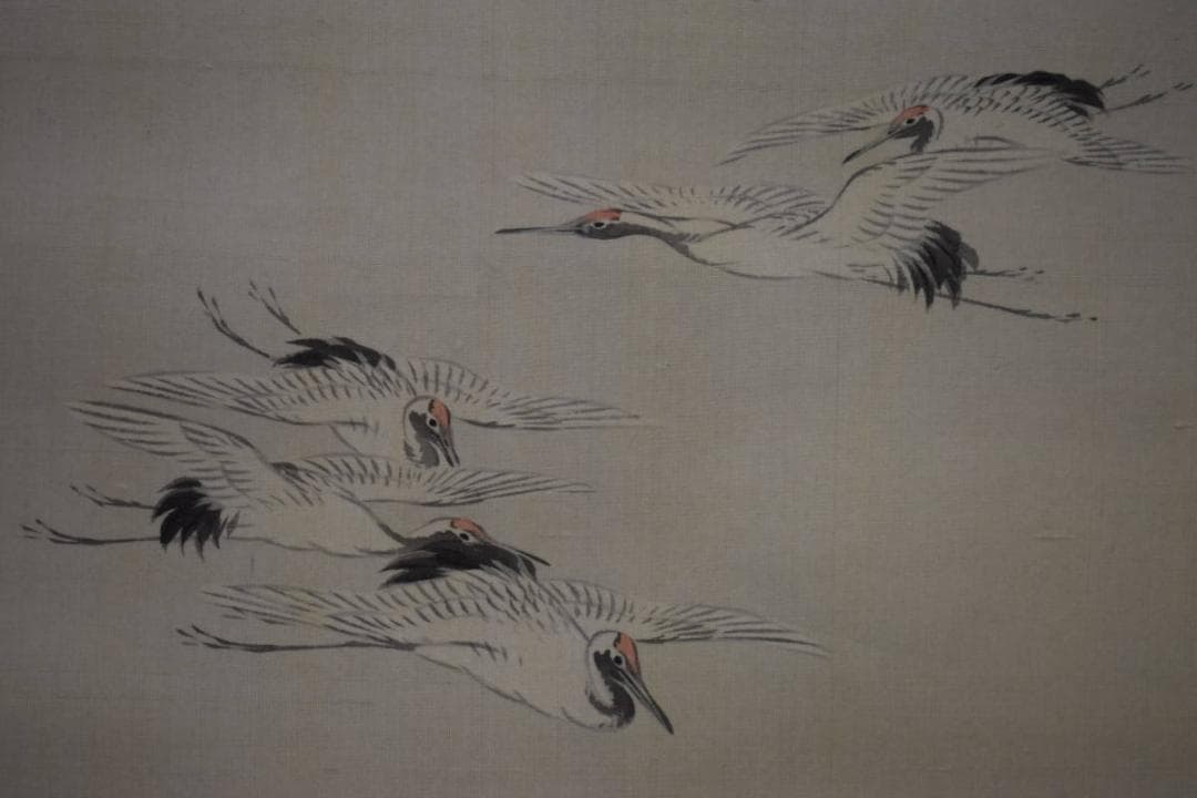 真作/中島来章/海辺群鶴図/布袋屋掛軸HH-120