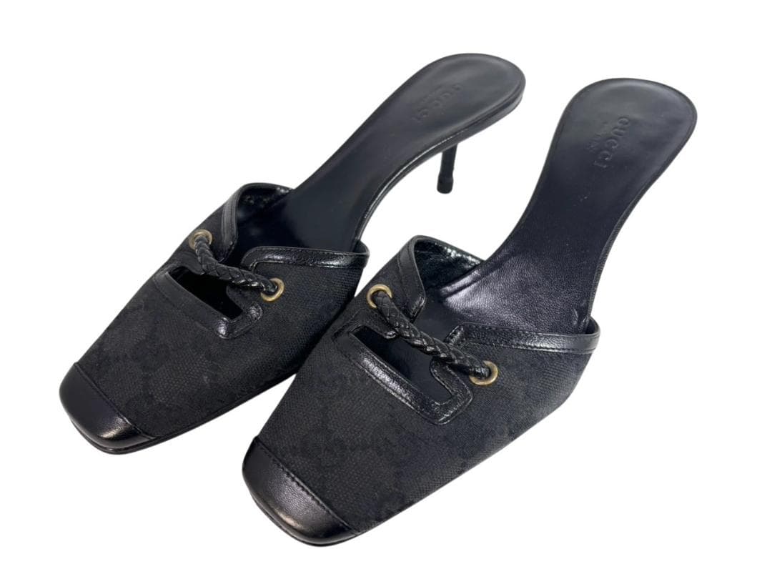 グッチ GUCCI サンダル ミュール シグネチャー 黒 ブラック 24cm