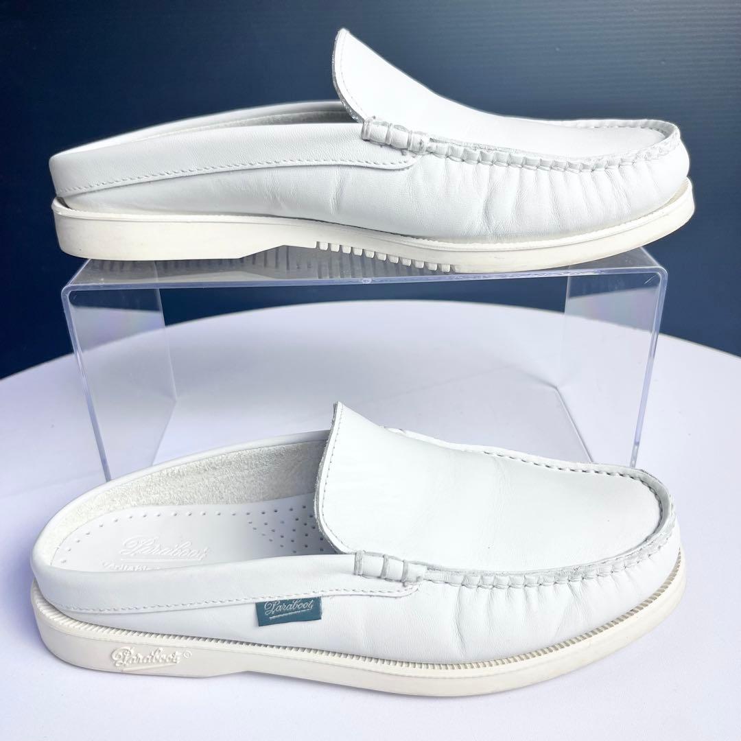 ふな♪美品✨パラブーツ レザー スリッポン モカシン ミュール ホワイト