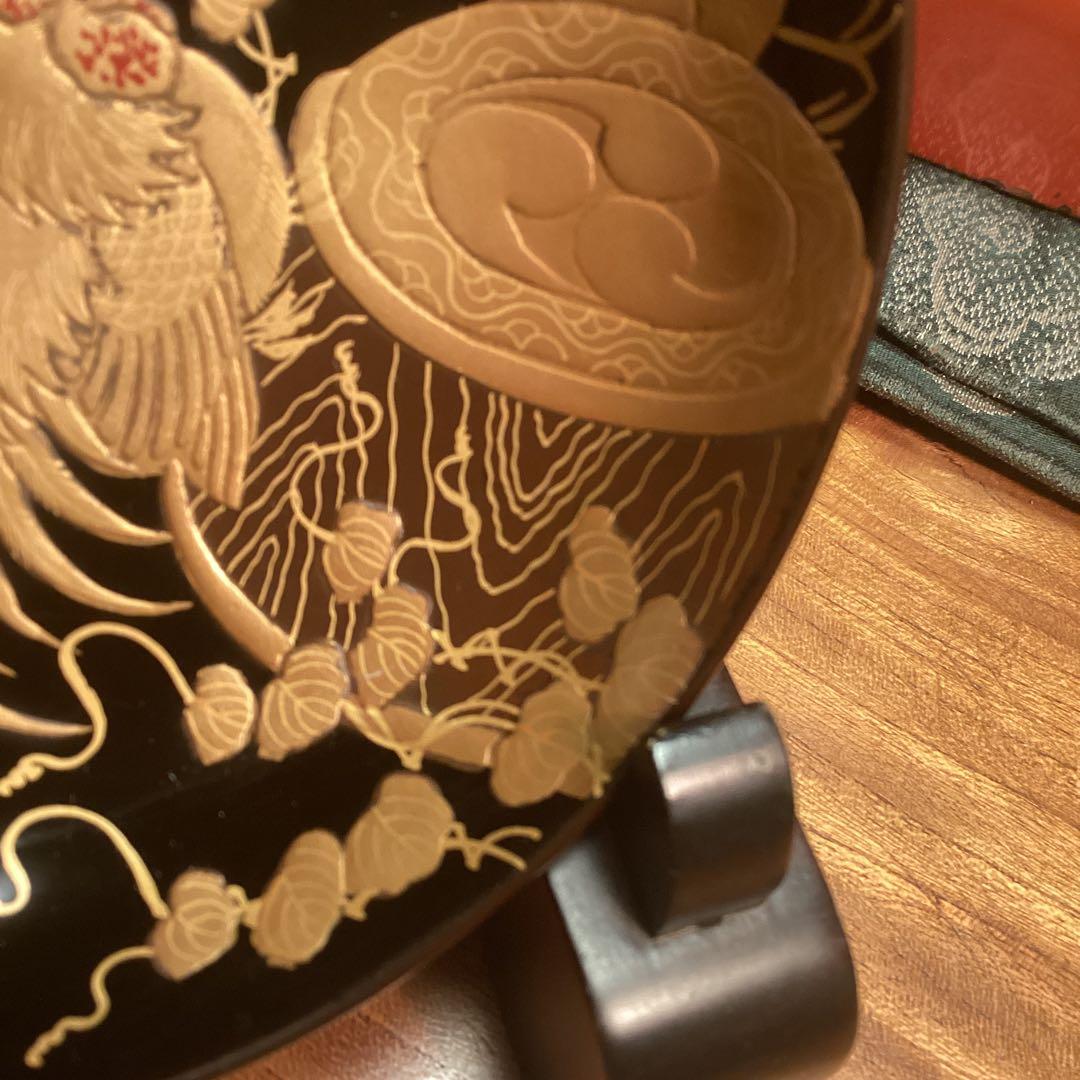 A914 木製輪島塗　潤み色　隠し絵蒔絵　閑古鳥蒔絵　鶏　5客