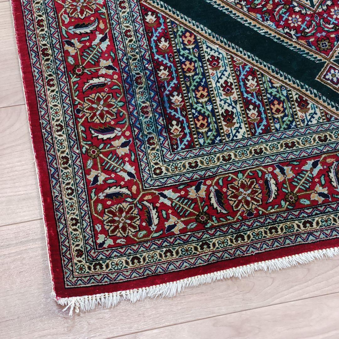 Y3261 高級ペルシャ絨毯 クム産 シルク100% 手織り 工房サイン