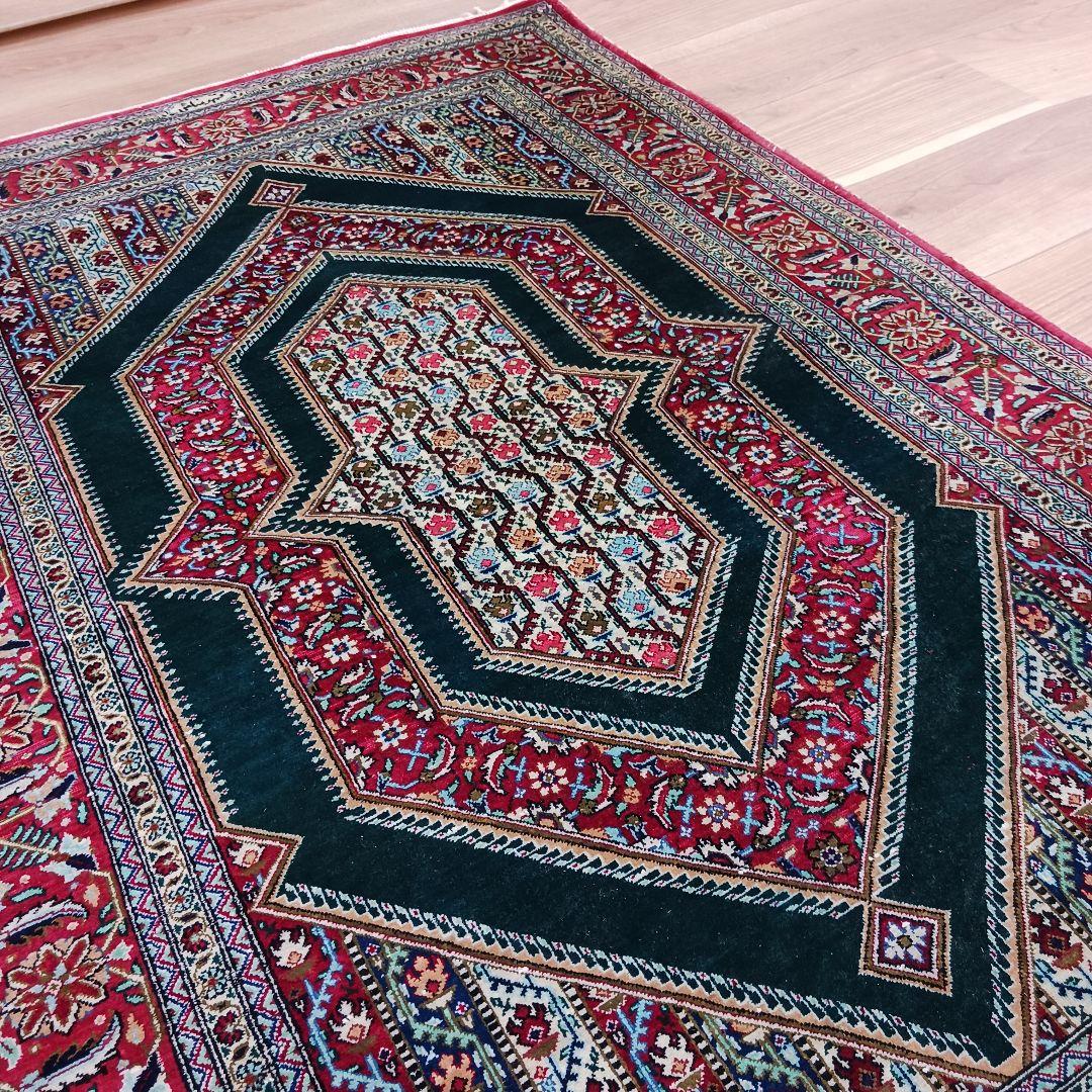 Y3261 高級ペルシャ絨毯 クム産 シルク100% 手織り 工房サイン