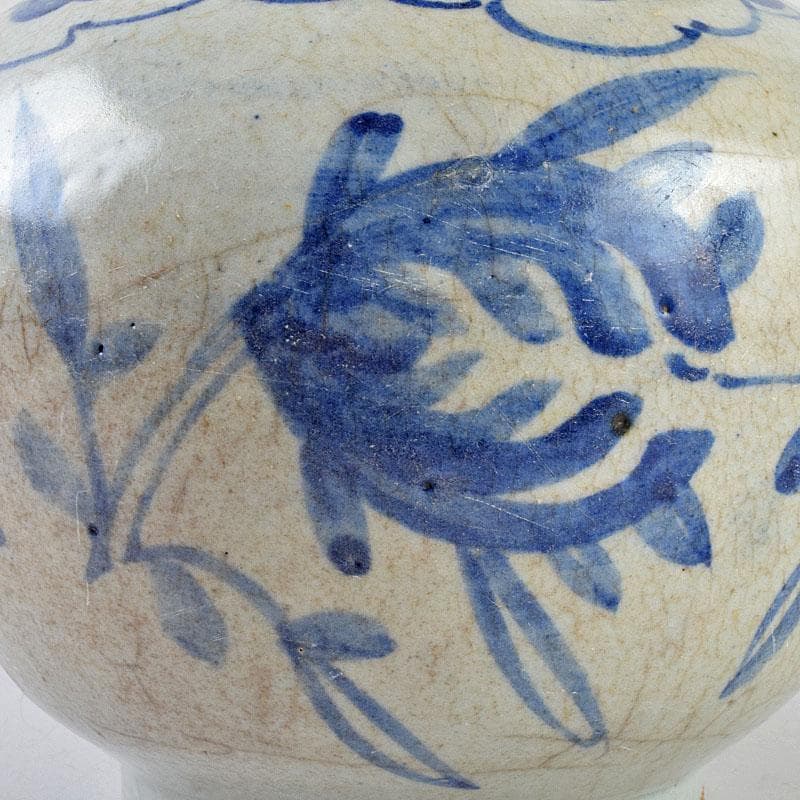 朝鮮美術　李朝　高麗白磁　染付　花文　壷　時代箱付　D　R9146B