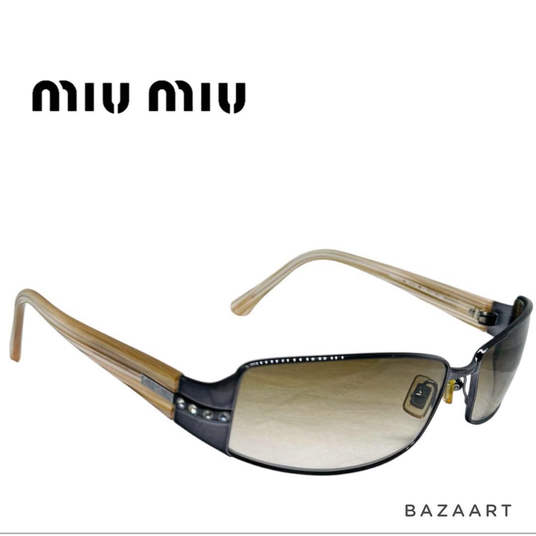 MIU MIU ミュウミュウ サングラス ラインストーン ピンク ブラウン