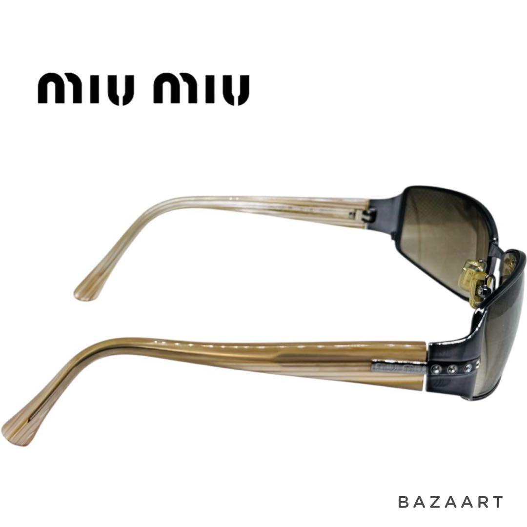 MIU MIU ミュウミュウ サングラス ラインストーン ピンク ブラウン