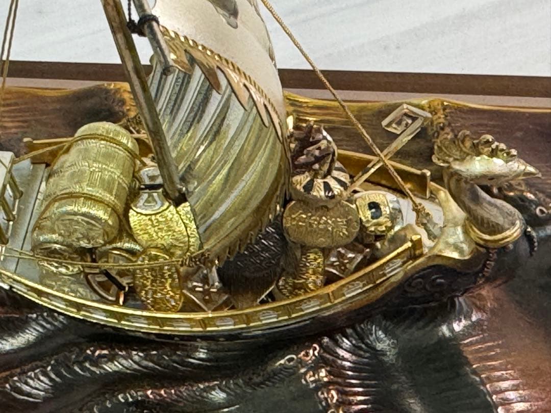 関　武比古　銀製　宝船 ガラスケース付き