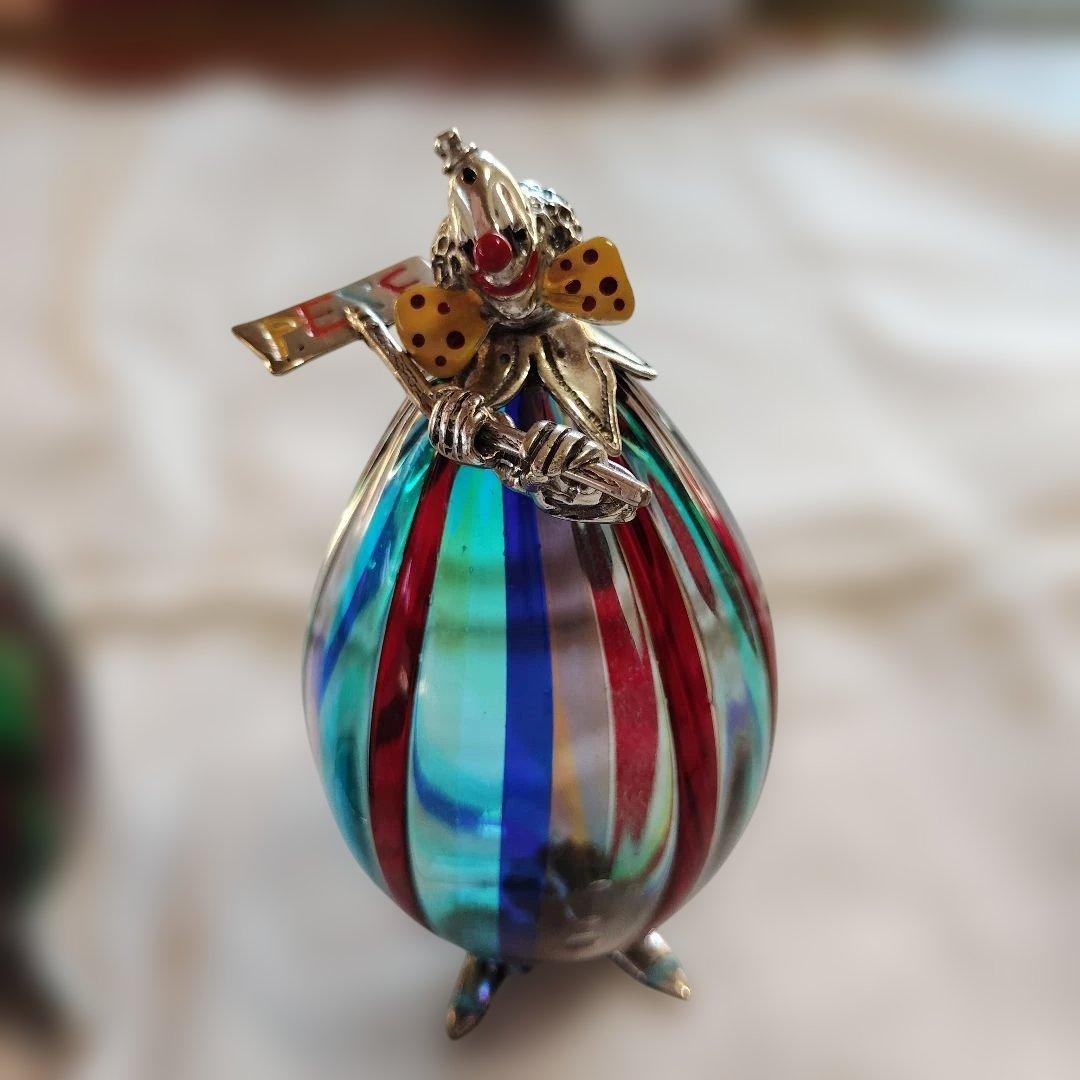 断*ぎ様 【美品】ヴィットリオ・アンジーニ作ピエロ神銀とガラス彫刻