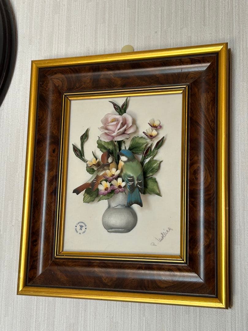 カポディモンテ　イタリア　オブジェ　置物　陶花　小鳥