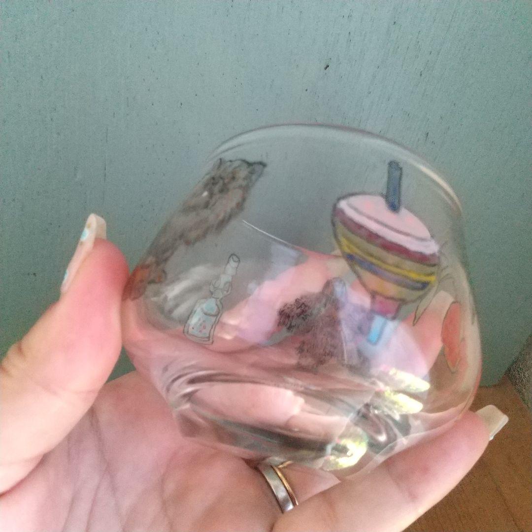 美品　木越あい　しりとり文グラス　ネコ　マウンテンゴリラ　ガラス作家