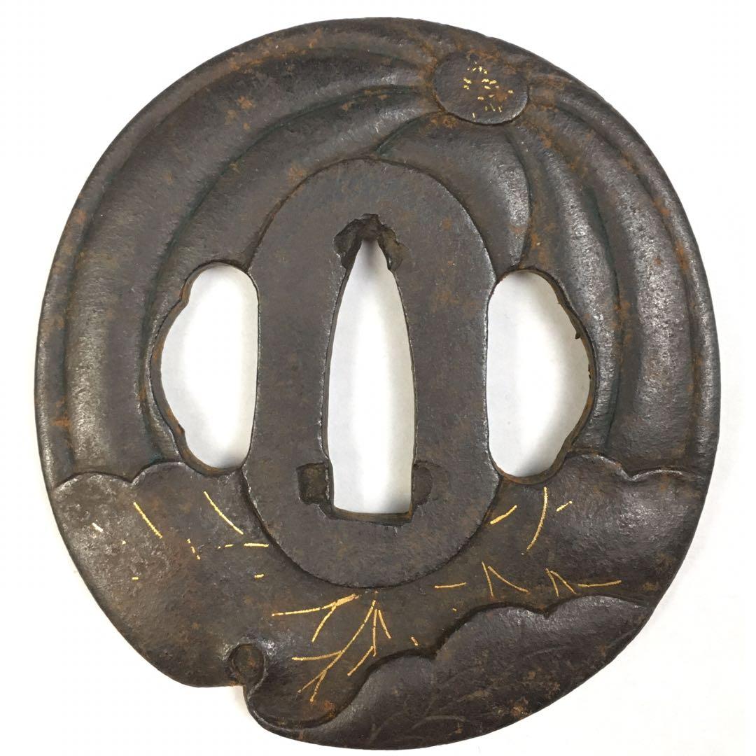 S163葉紋鉄鍔 武具 刀装具