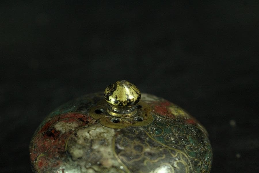 中国美術 唐物 捻紋 七宝 蓋置 書付(K-A823)