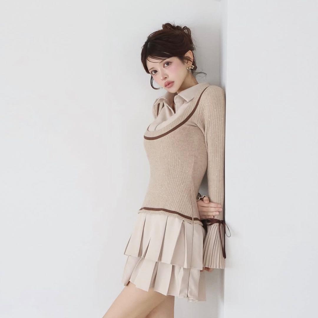 Randy ビジュープレッピーワンピース / ベージュ