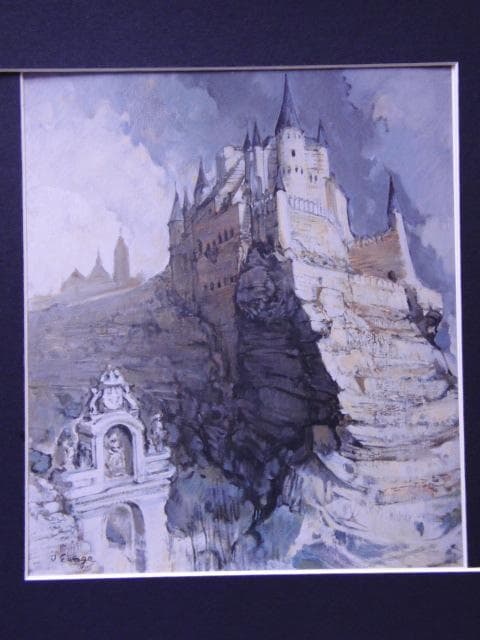 榮永 大治良、セゴビアの城、希少画集画、新品高級額・額装付、状態良好