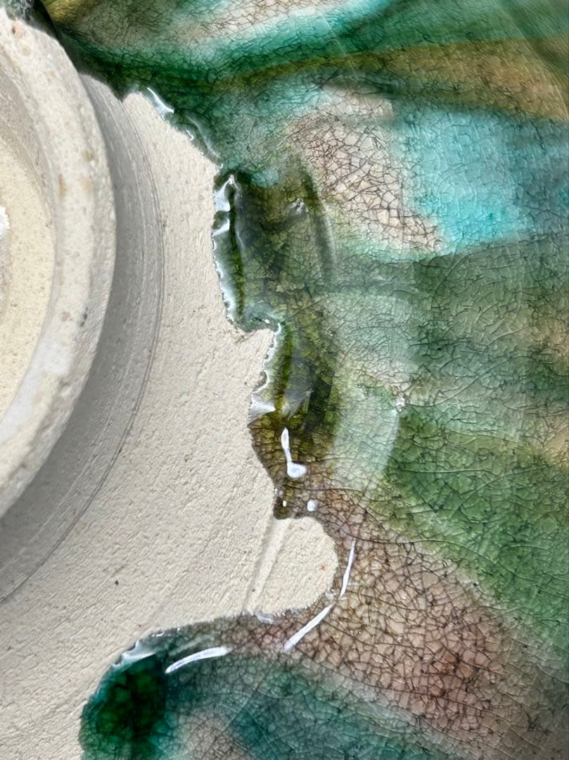 陶器　長崎　三彩　茶碗　印あり