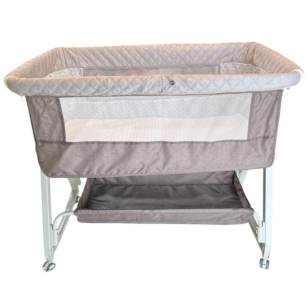 Kino Linpo ベビーベッド 添い寝 新生児ベッド 乳児 高さ6段 カーキ