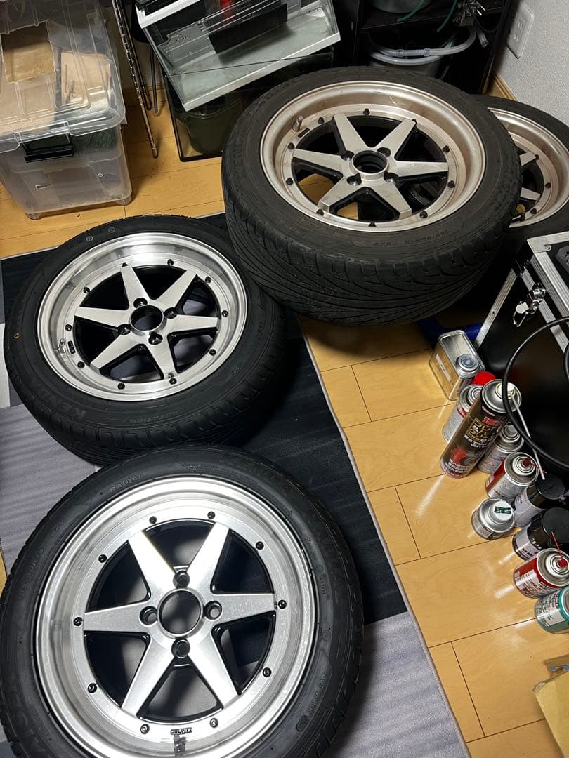 15インチ　7j pcb100 4穴　旧車ロンシャン風ホイール