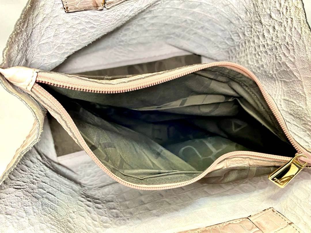 FURLA フルラ クロコ型押し ハンドバッグ ピンクベージュ 未使用保管品