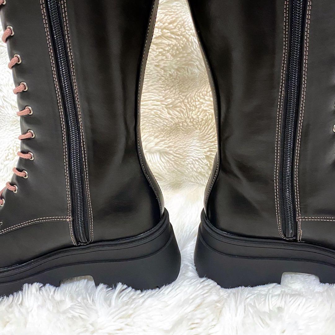 【新品・タグ付・厚底】by あしながおじさん レースアップロングブーツ L