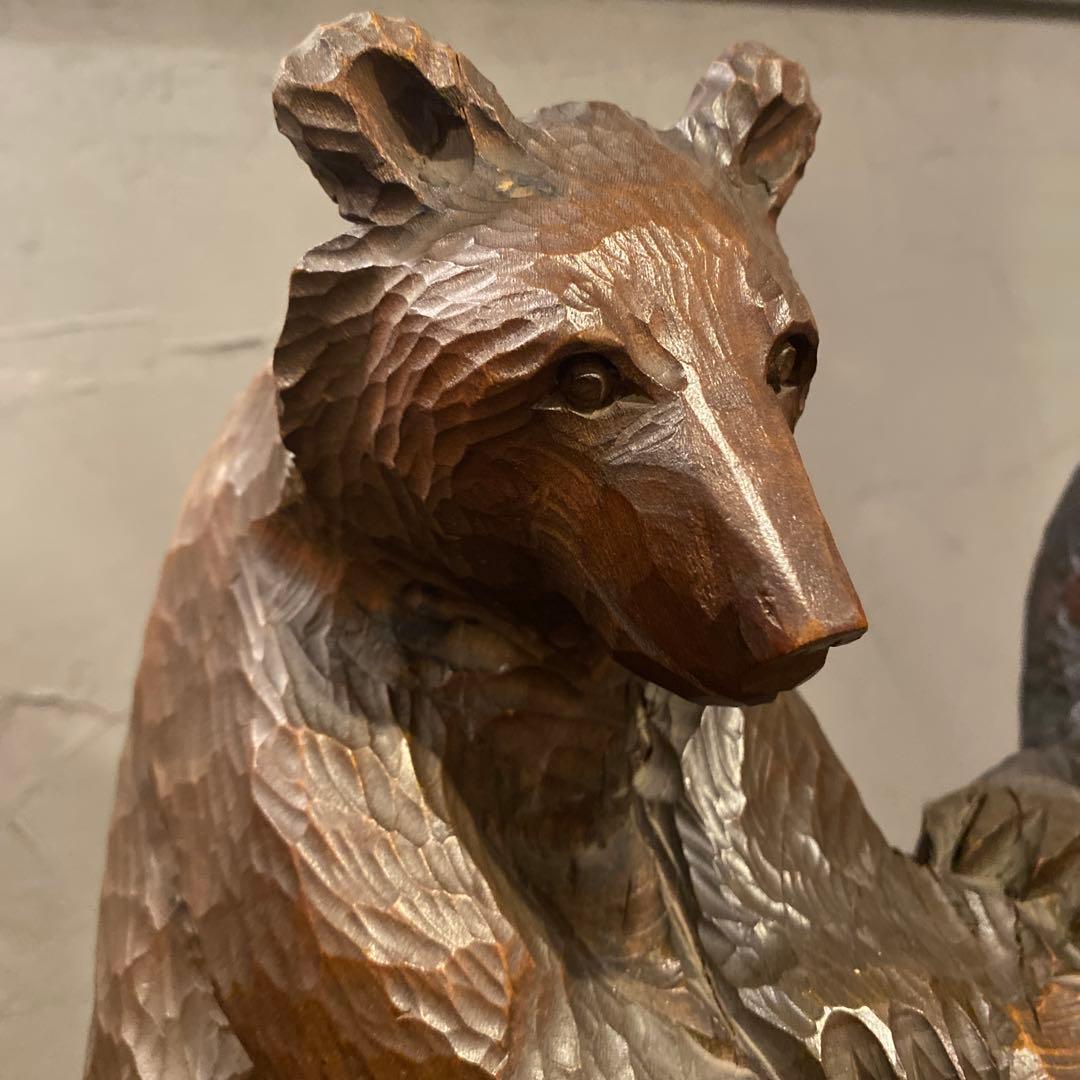 稀少 昭和レトロ 木彫の熊 置物 オブジェ 夫婦 インテリア コレクション