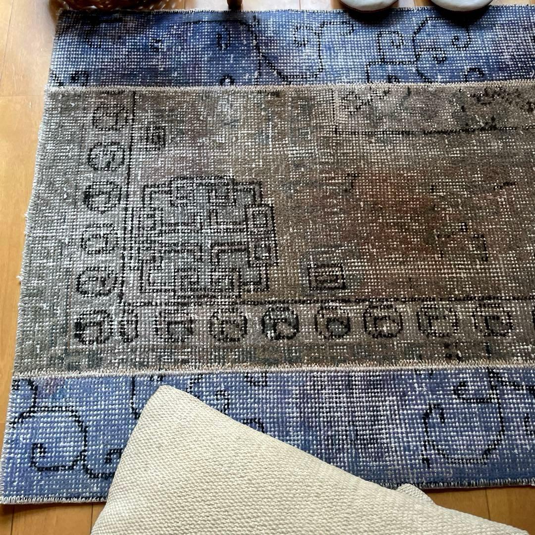 58×82 パッチワークオーバーダイ　ブルー×グレイ　トルコヴィンテージラグ